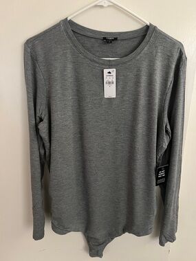 Express Gray Long-Sleeve Crewneck Bodysuit